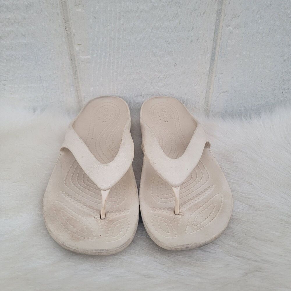 CROCS Kadee Flip Flop Thong Sandals Womens Size 8 Beige Comfort